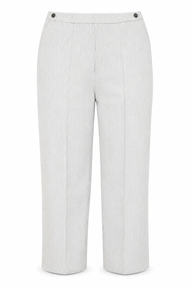 Bonmarché , Womens White Striped Trousers Size 16 L27 in