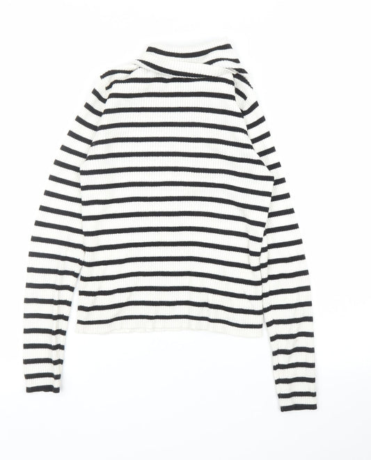 H&M Girls White Striped  Pullover Jumper Size 9 Years