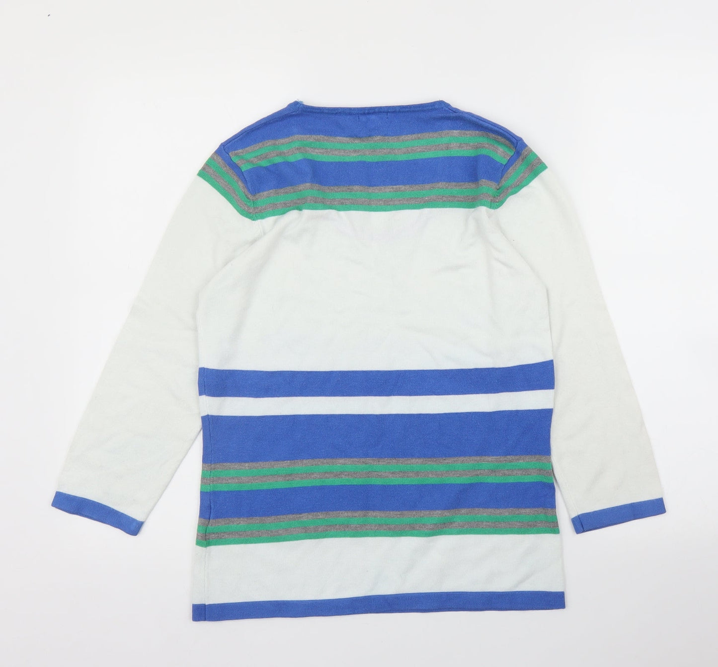 I/Text Womens White Striped  Pullover Jumper Size S