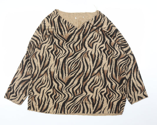Preworn Womens Beige Animal Print  Pullover Jumper Size L  - Tiger print