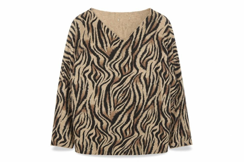 Preworn Womens Beige Animal Print  Pullover Jumper Size L  - Tiger print