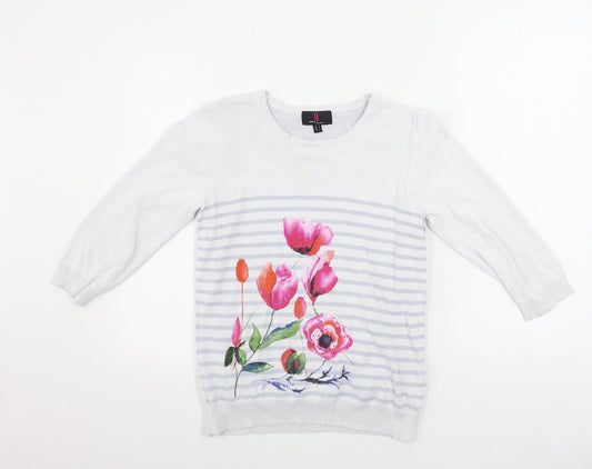 Simon Jefferey  Womens White Floral  Henley Jumper Size S
