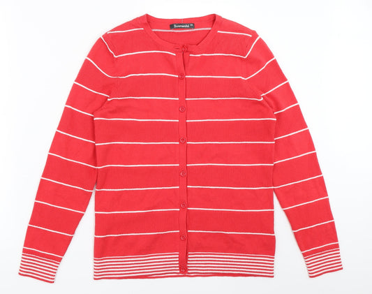 Bonmarché Womens Red Striped  Cardigan Jumper Size XS