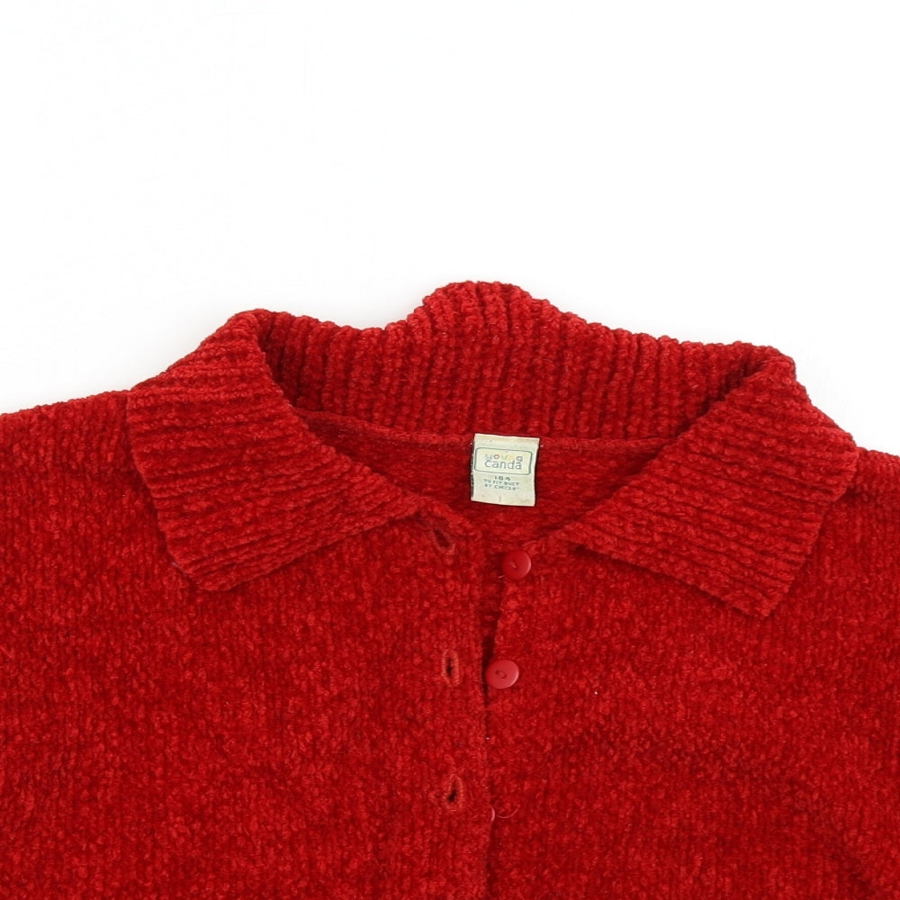 C&A Girls Red  Knit Cardigan Jumper Size 14 Years