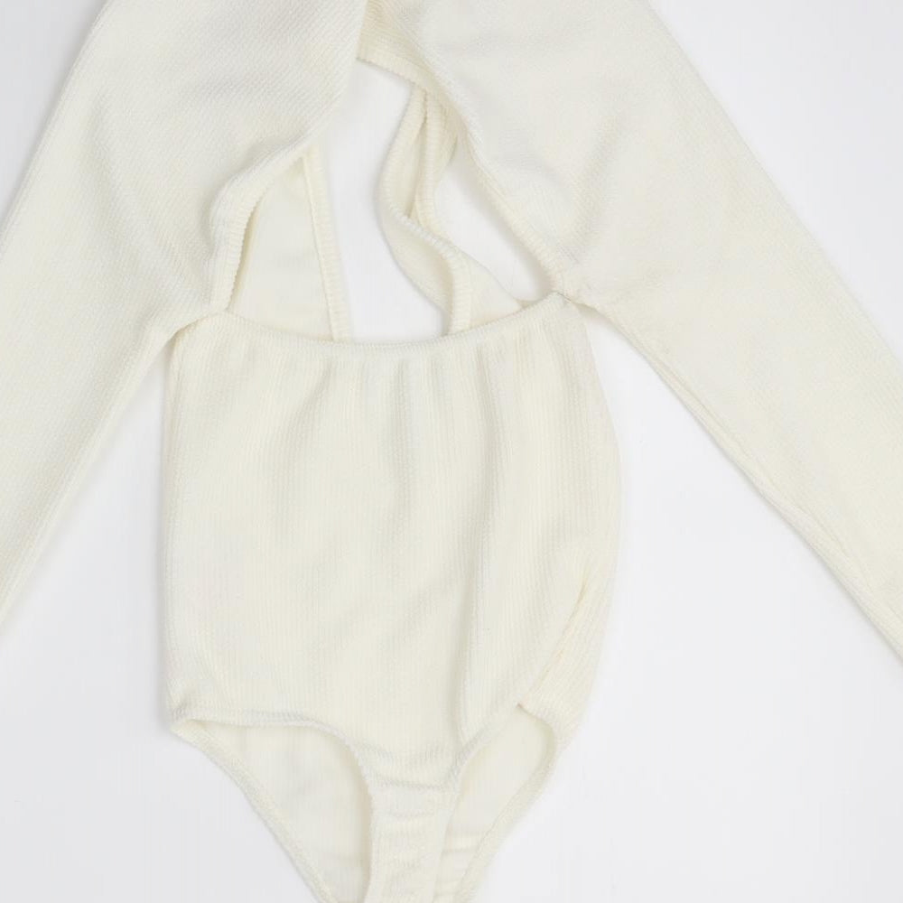 Boohoo Womens Ivory   Bodysuit One-Piece Size 6