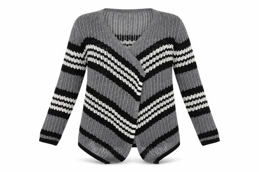 Papaya Womens Grey Striped  Cardigan Jumper Size S