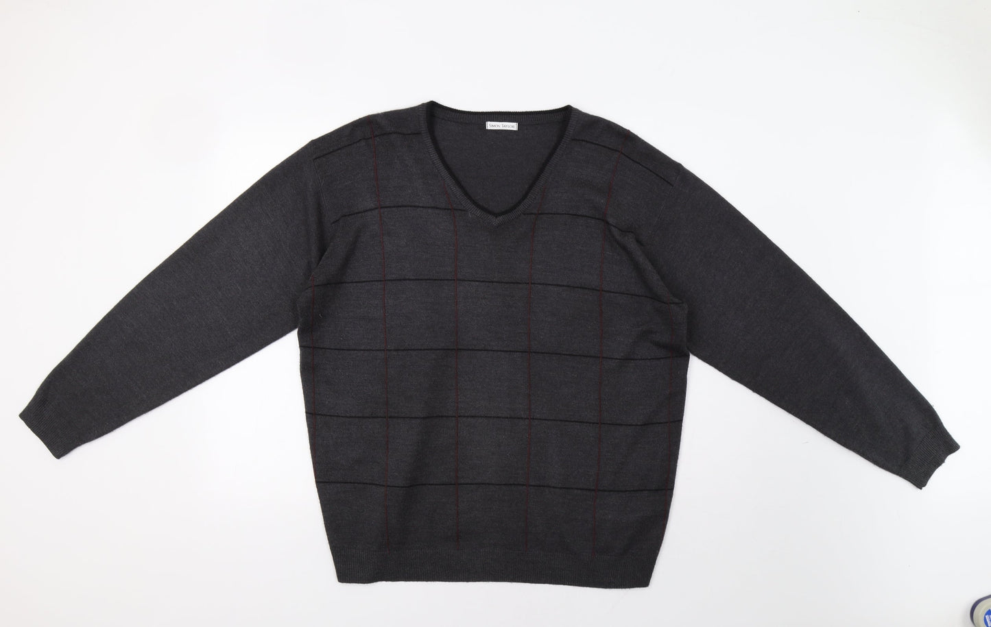 Simon Taylor Mens Grey Check  Pullover Jumper Size L