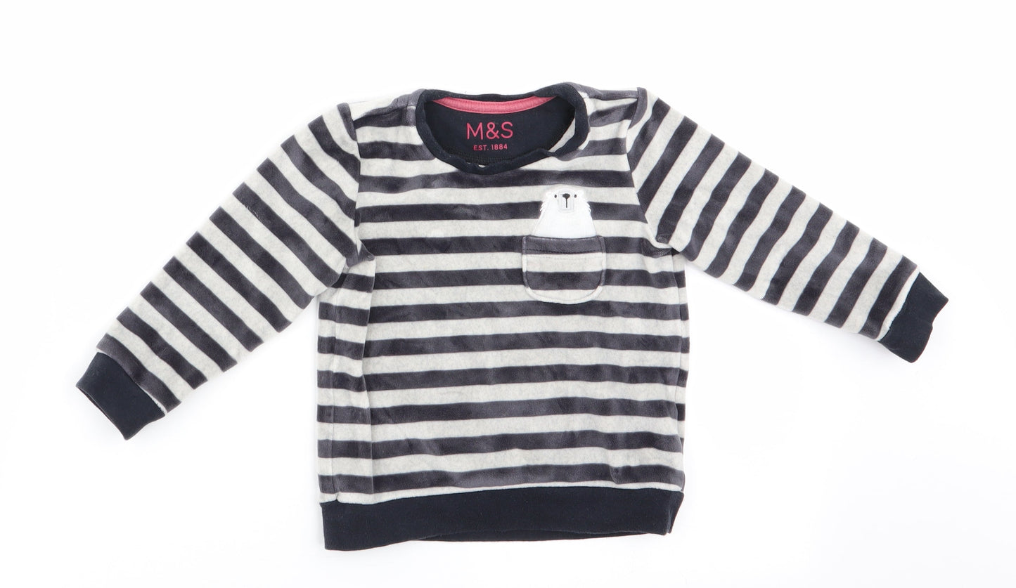 Marks and Spencer Girls Black Striped  Pullover Jumper   - Polar Bear
