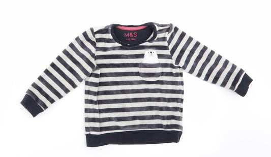Marks and Spencer Girls Black Striped  Pullover Jumper   - Polar Bear