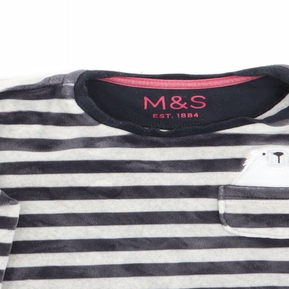 Marks and Spencer Girls Black Striped  Pullover Jumper   - Polar Bear