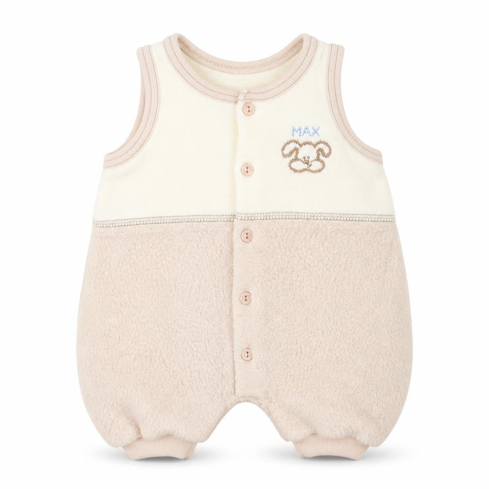 BHS Boys Beige Animal Print  Dungaree One-Piece Size 3-6 Months  - Dog Logo