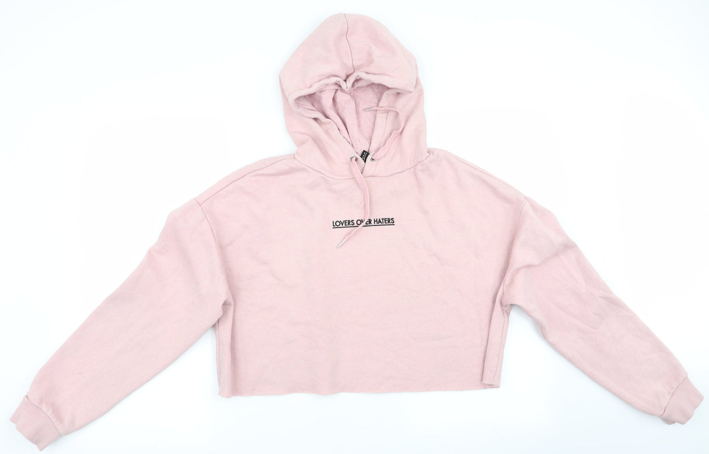 Divided Womens Pink   Pullover Hoodie Size 10  - Lovers Over Haters - Cropped