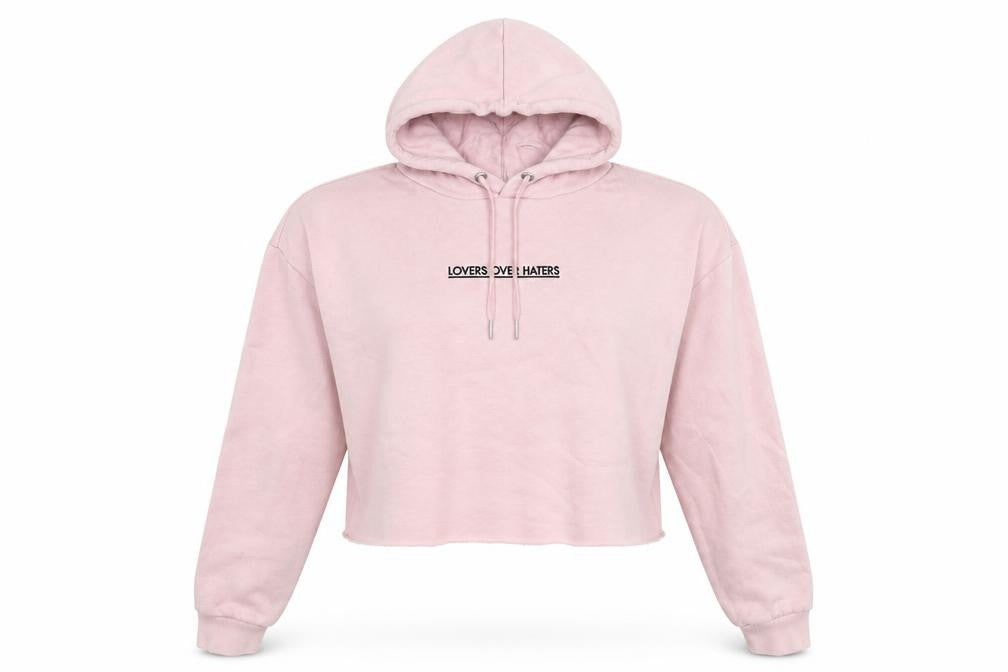 Divided Womens Pink   Pullover Hoodie Size 10  - Lovers Over Haters - Cropped
