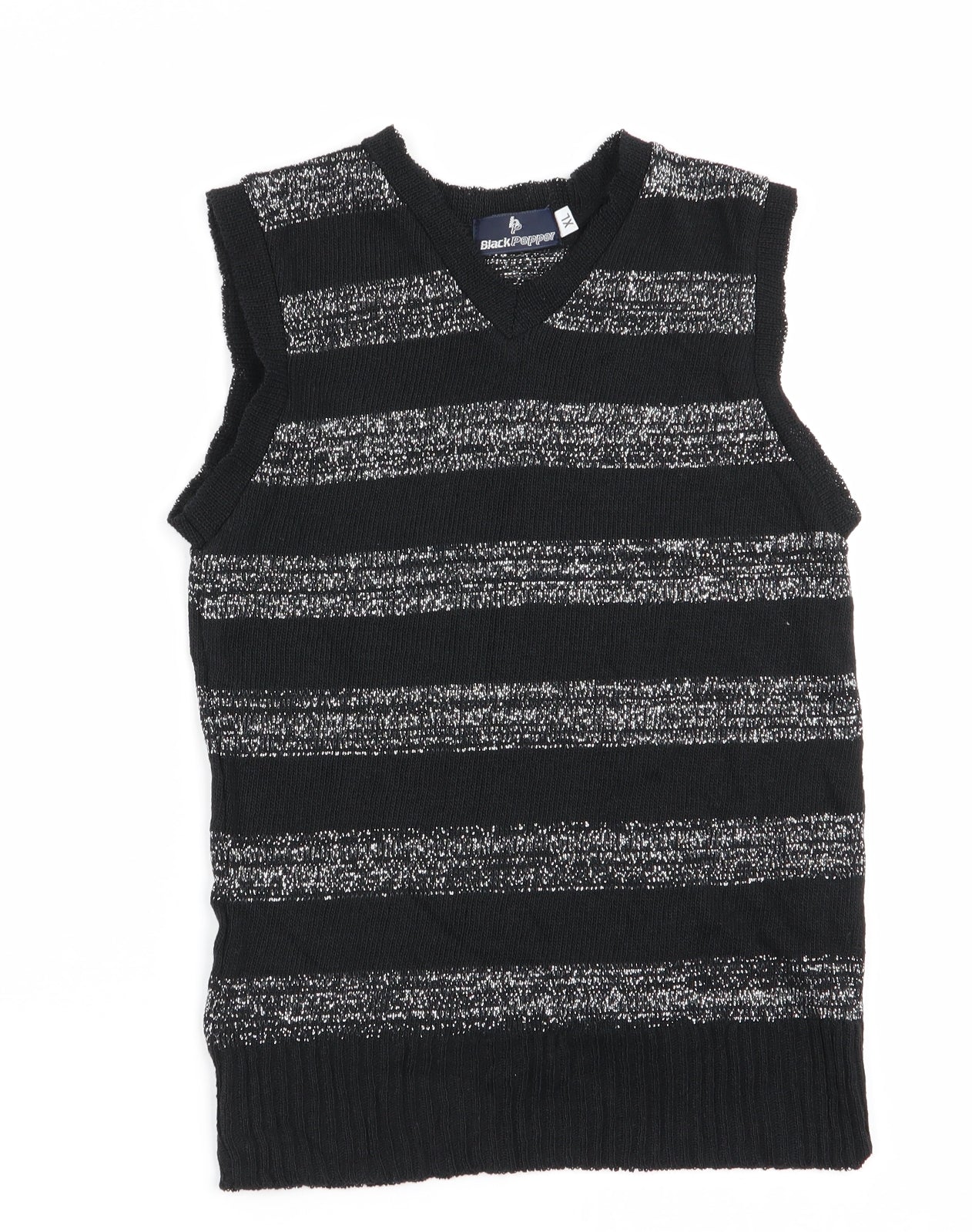 Black Pepper Girls Black Striped  Vest Jumper Size XL  - Glitter Stripe