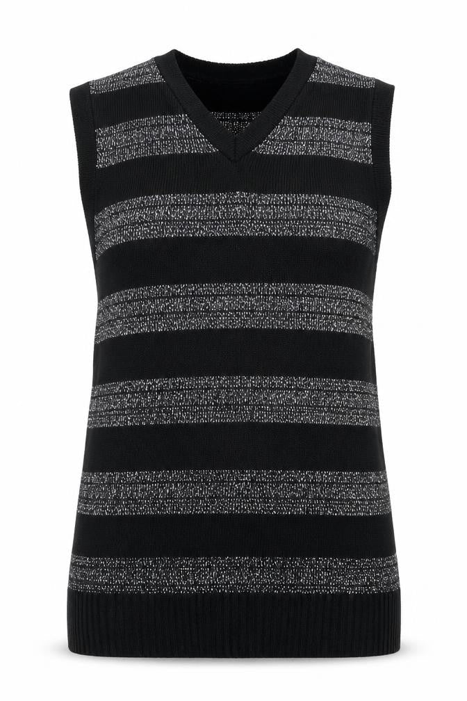Black Pepper Girls Black Striped  Vest Jumper Size XL  - Glitter Stripe