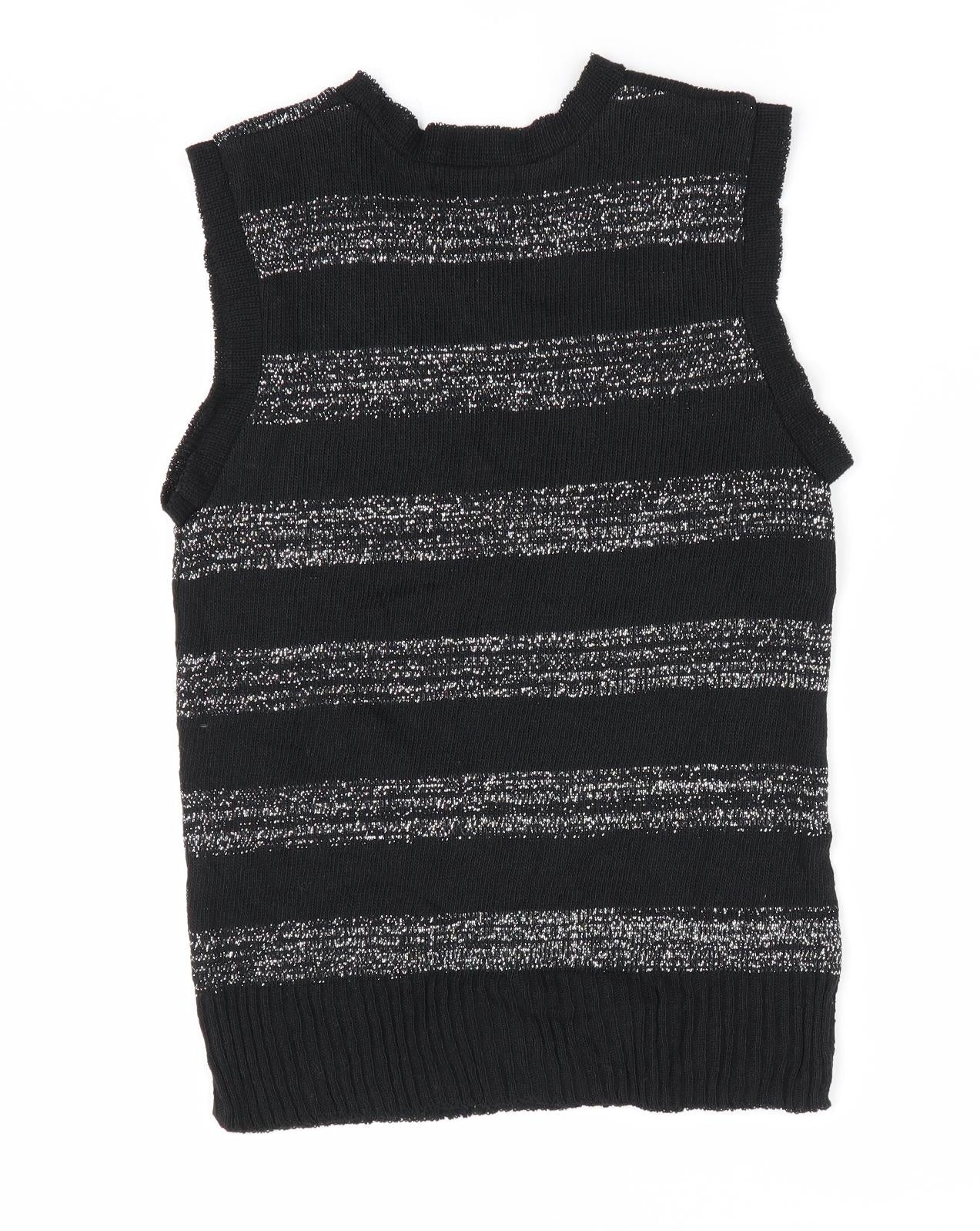 Black Pepper Girls Black Striped  Vest Jumper Size XL  - Glitter Stripe