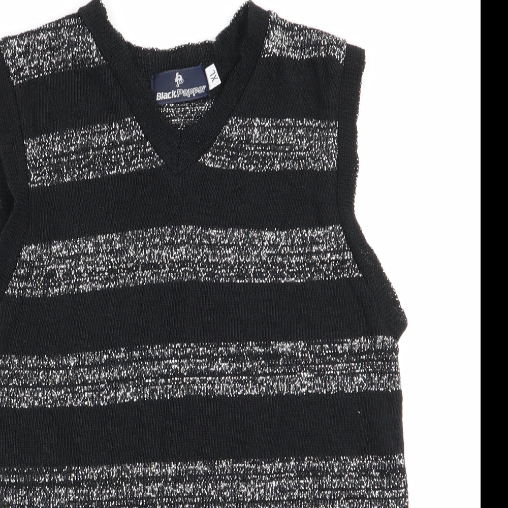 Black Pepper Girls Black Striped  Vest Jumper Size XL  - Glitter Stripe