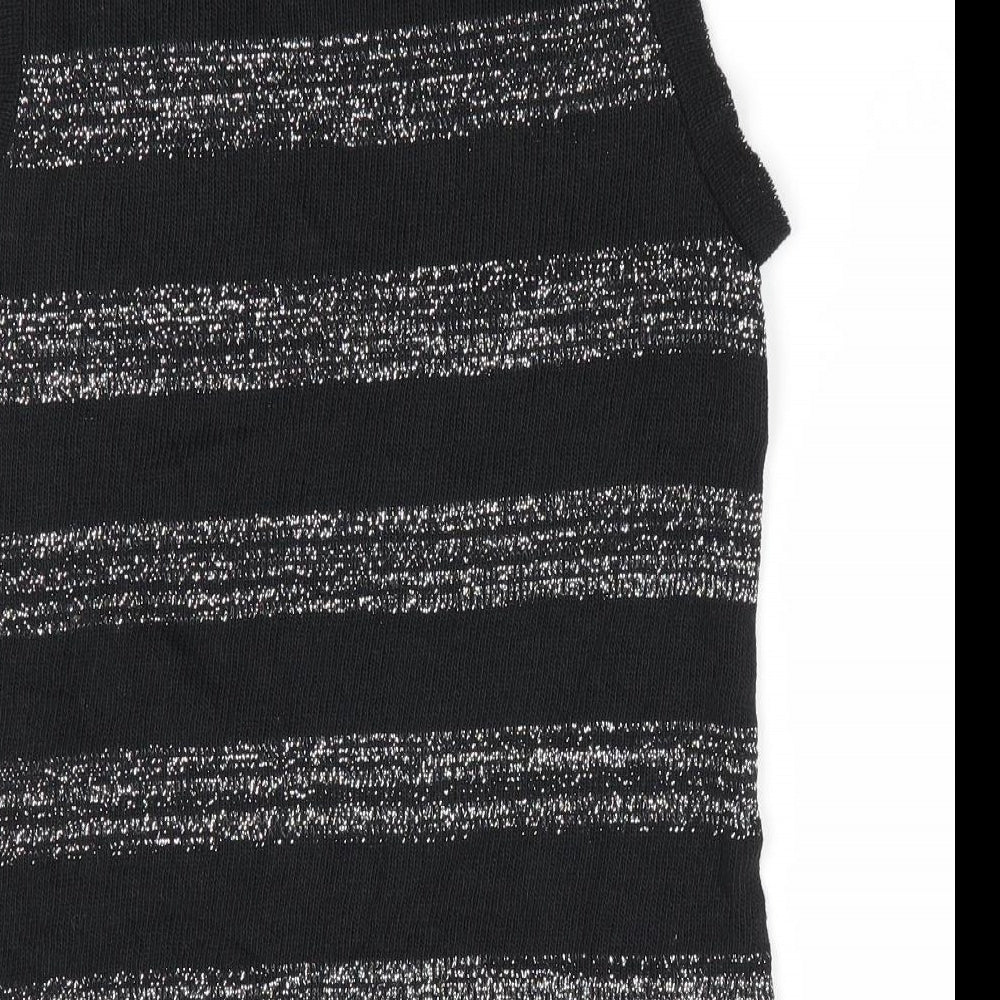 Black Pepper Girls Black Striped  Vest Jumper Size XL  - Glitter Stripe