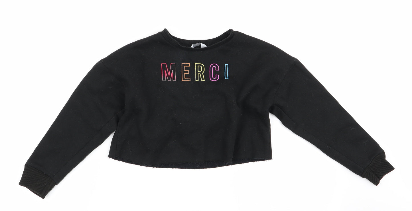 Primark Girls Black   Pullover Sweatshirt Size 8-9 Years  - Merci - cropped