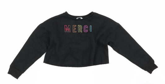 Primark Girls Black   Pullover Sweatshirt Size 8-9 Years  - Merci - cropped