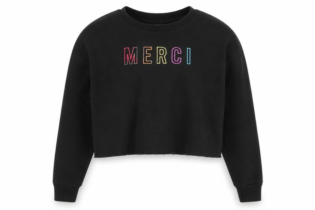 Primark Girls Black   Pullover Sweatshirt Size 8-9 Years  - Merci - cropped