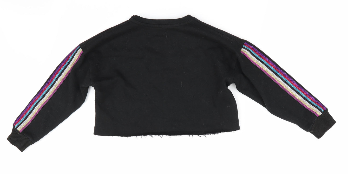 Primark Girls Black   Pullover Sweatshirt Size 8-9 Years  - Merci - cropped