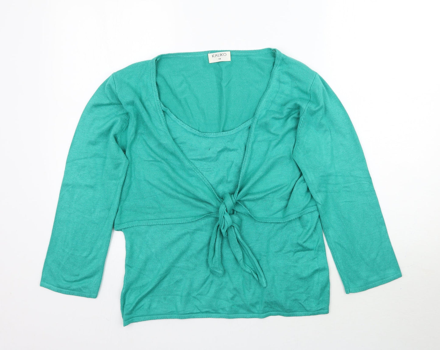 Kaliko Womens Green  Knit Basic Blouse Size 14  - Tie detail