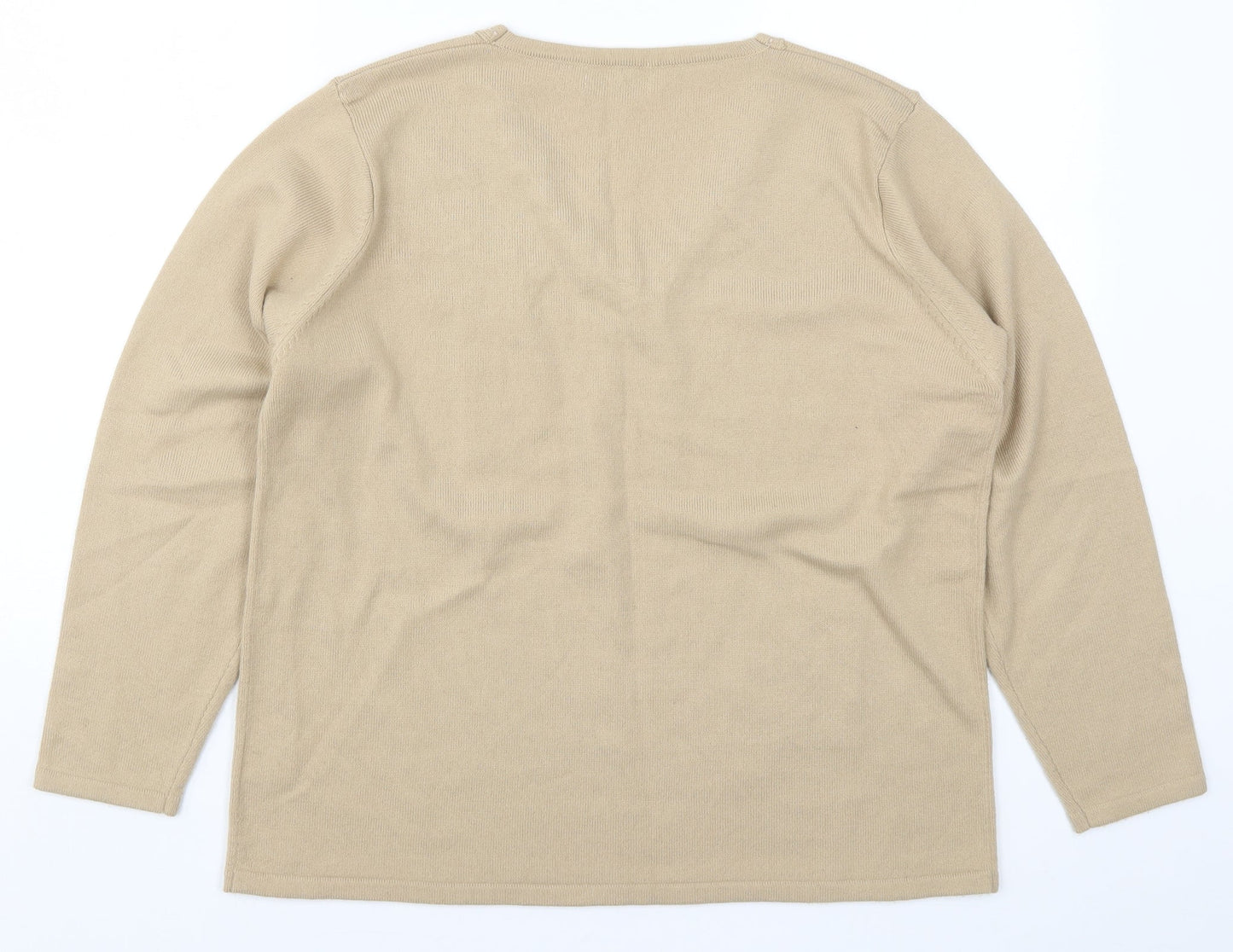 Fay Louise Womens Beige  Knit Pullover Jumper Size M  - Floral Embroidery