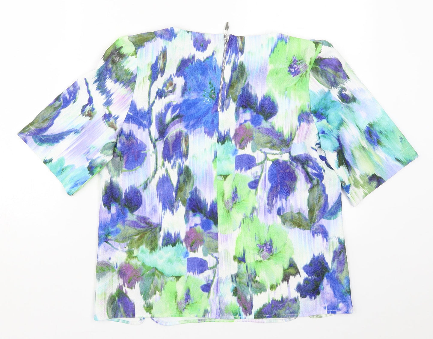 Roman Womens Blue Floral  Basic T-Shirt Size 10  - Green