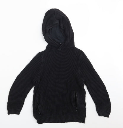 M&Co Girls Black  Knit Pullover Hoodie Size 7-8 Years