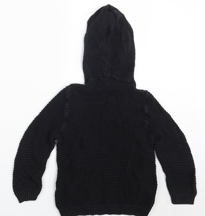 M&Co Girls Black  Knit Pullover Hoodie Size 7-8 Years