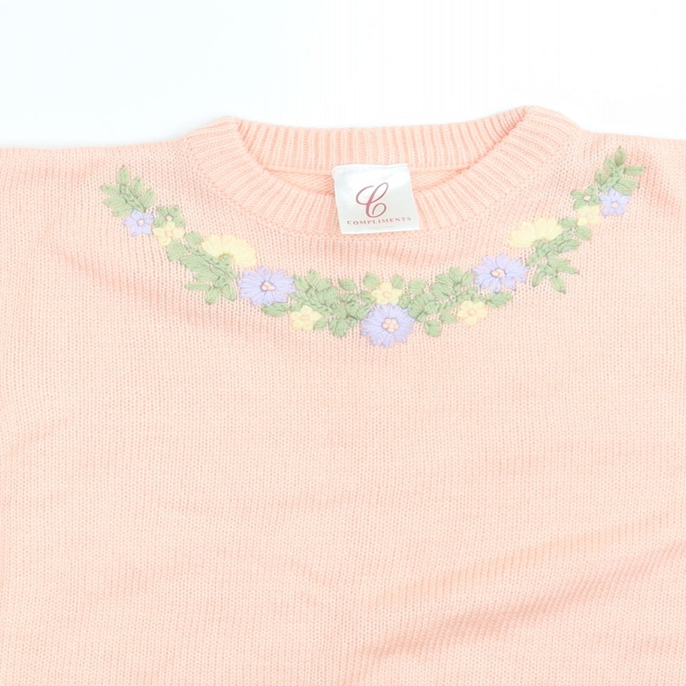 Compliments  Womens Pink Floral Knit Pullover Jumper Size 12