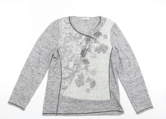 Kalisson Womens Grey Floral  Pullover Sweatshirt Size XL