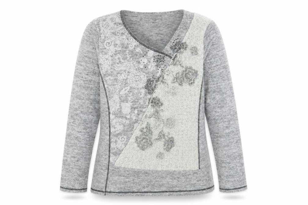 Kalisson Womens Grey Floral  Pullover Sweatshirt Size XL