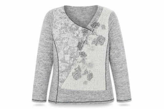 Kalisson Womens Grey Floral  Pullover Sweatshirt Size XL