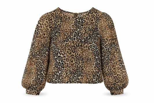 Preworn Womens Brown Animal Print  Basic Blouse Size 8