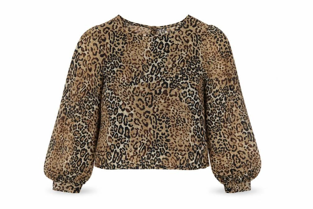 Preworn Womens Brown Animal Print  Basic Blouse Size 8