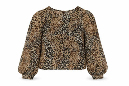 Preworn Womens Brown Animal Print  Basic Blouse Size 8