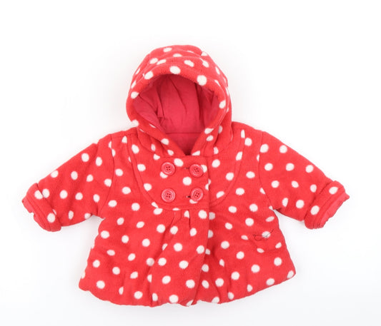 George Girls Red Polka Dot  Overcoat Coat Size 0-3 Months