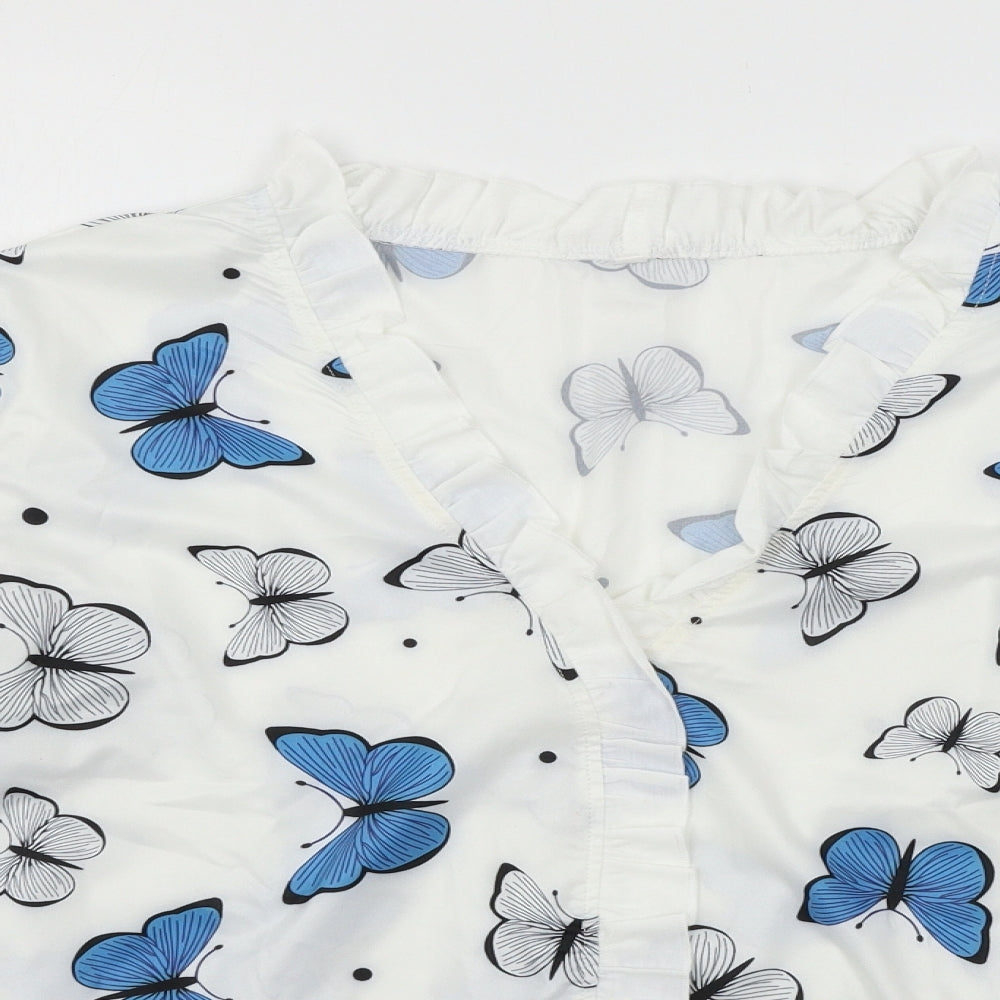 Preworn Womens White Striped Jersey Basic Blouse Size 2XL  - Butterflies