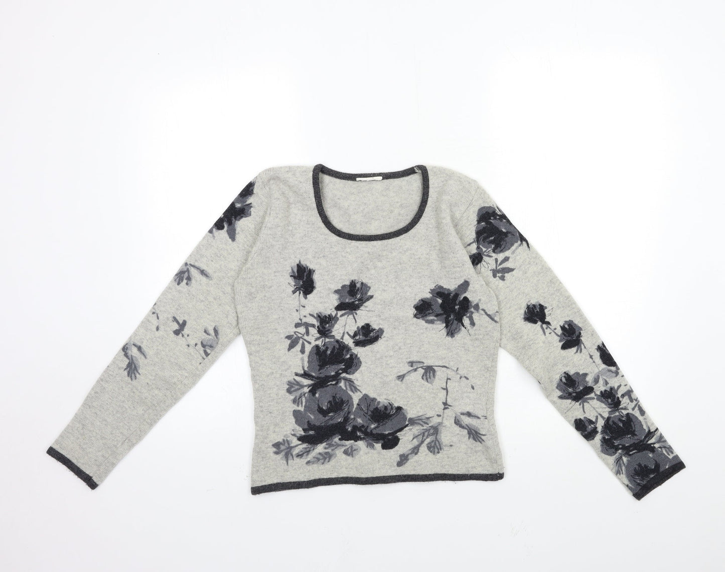 Preworn Womens Grey Floral Knit Pullover Jumper Size 10