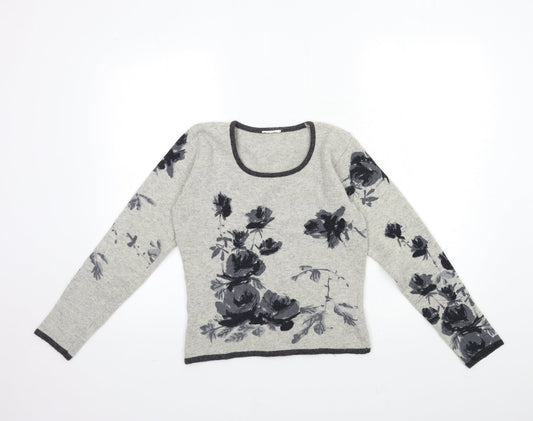 Preworn Womens Grey Floral Knit Pullover Jumper Size 10