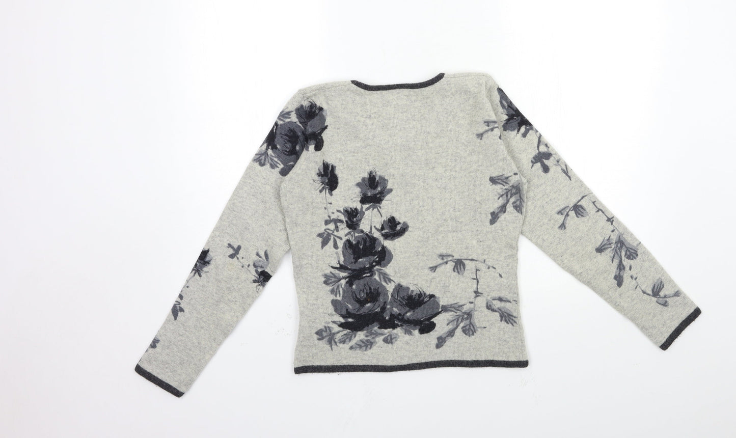 Preworn Womens Grey Floral Knit Pullover Jumper Size 10