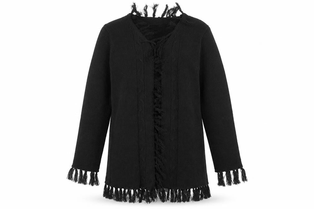 Embargo Girls Black  Knit Cardigan Jumper Size 13 Years  - Tassles