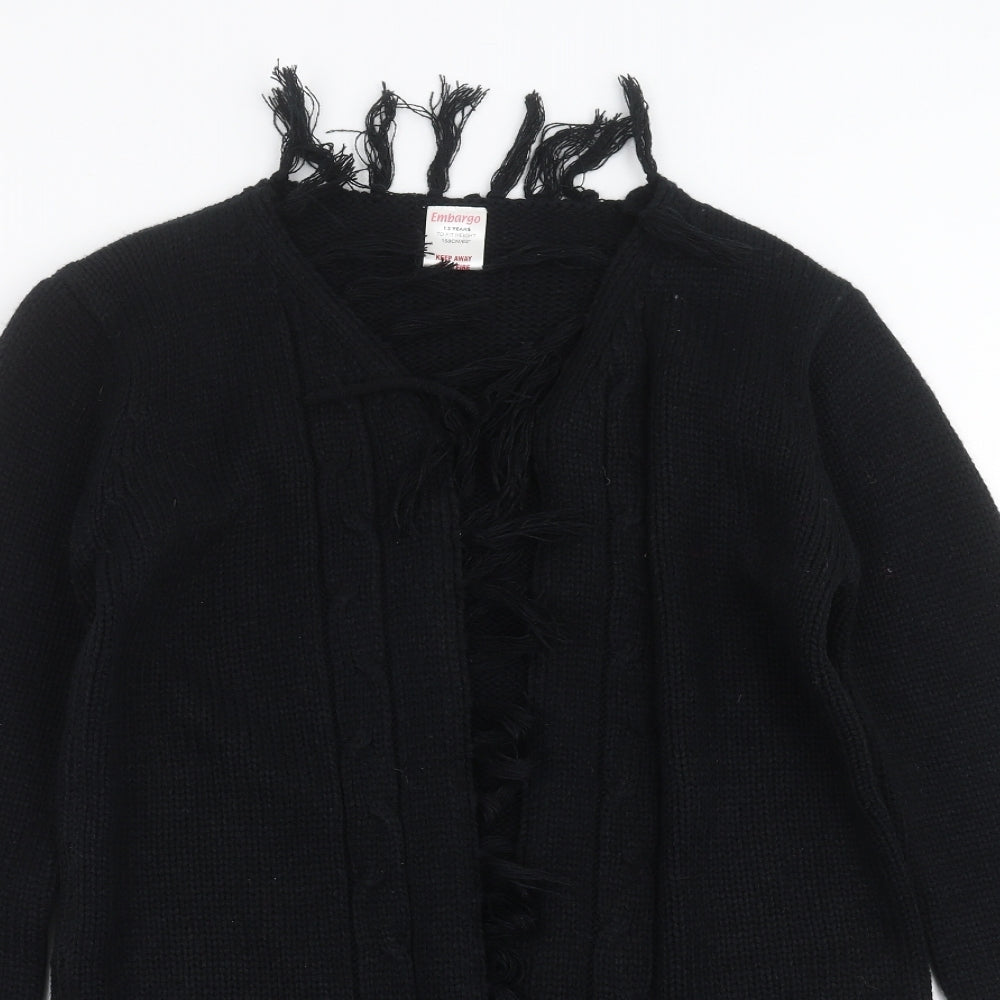 Embargo Girls Black  Knit Cardigan Jumper Size 13 Years  - Tassles