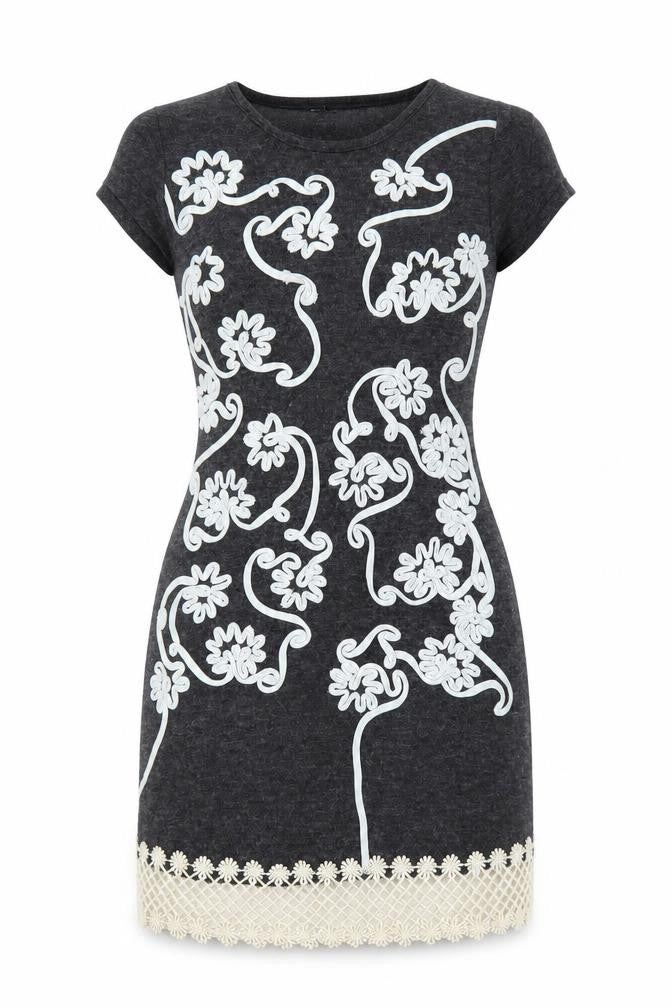 Select Womens Grey Floral  A-Line  Size 8