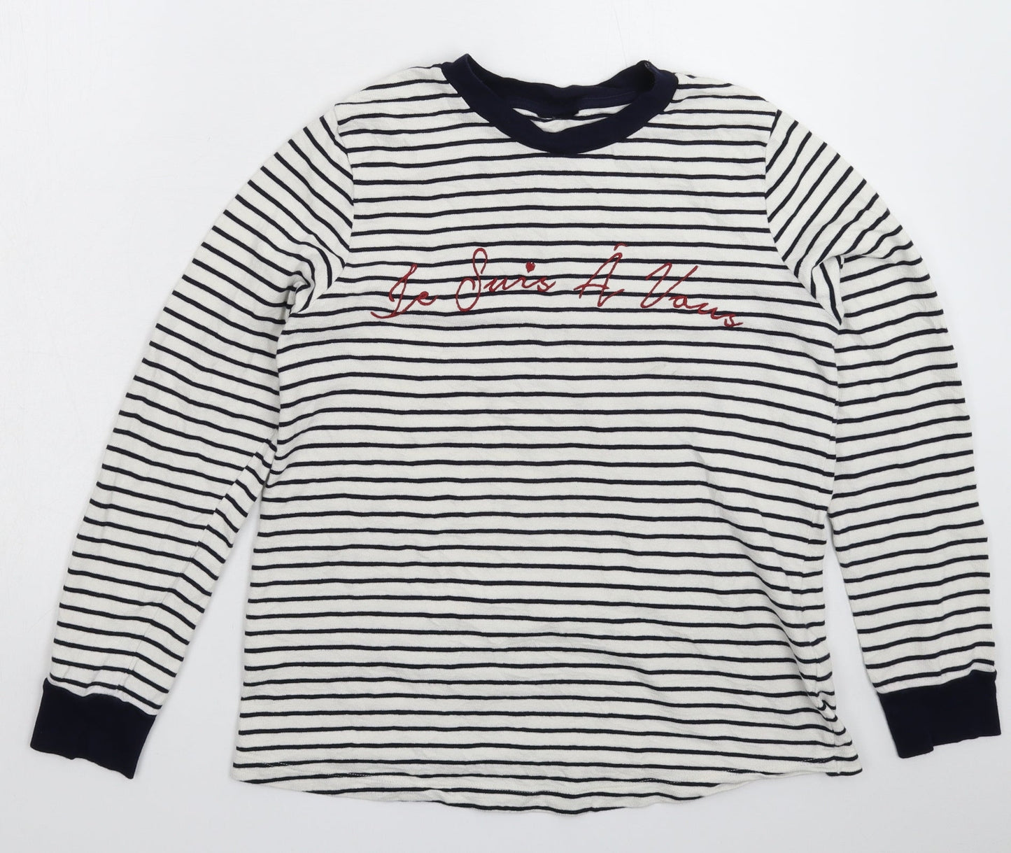 Preworn Womens White Striped Knit Pullover Jumper Size 10