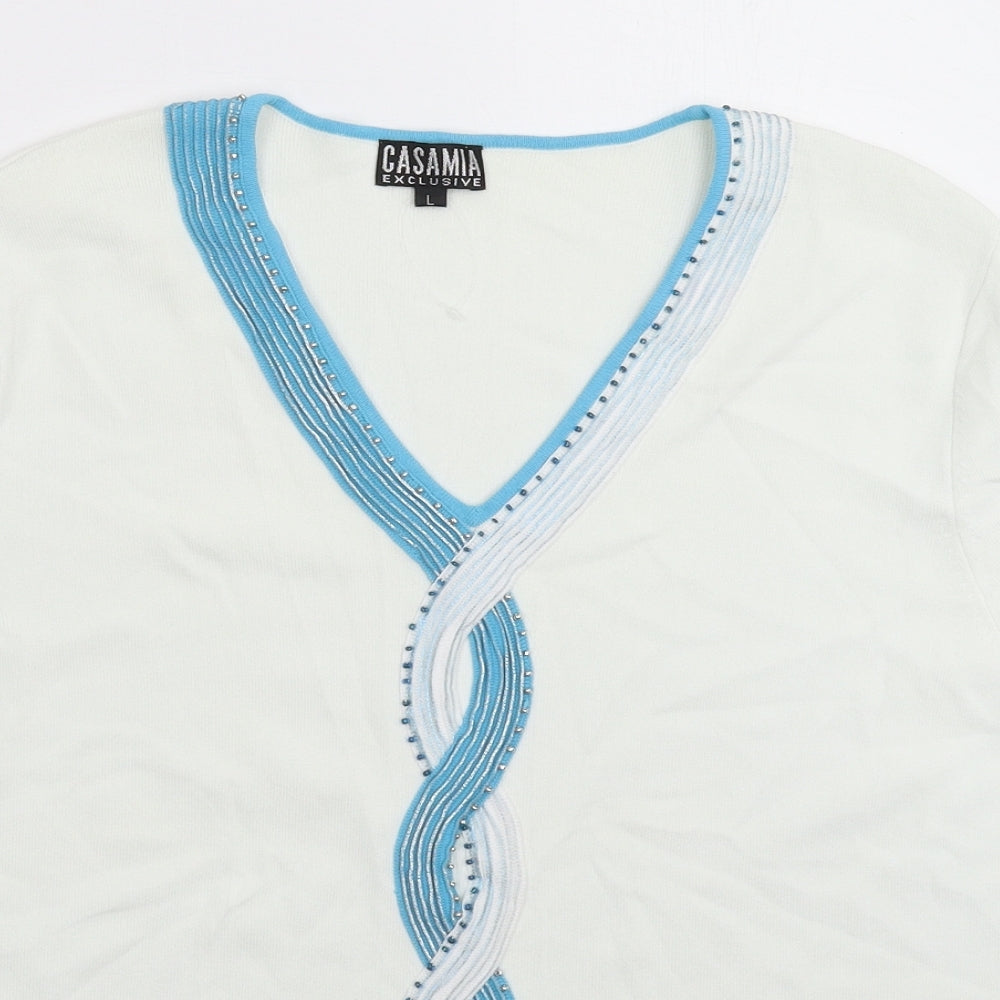 Casamia Womens White  Knit Pullover Jumper Size L