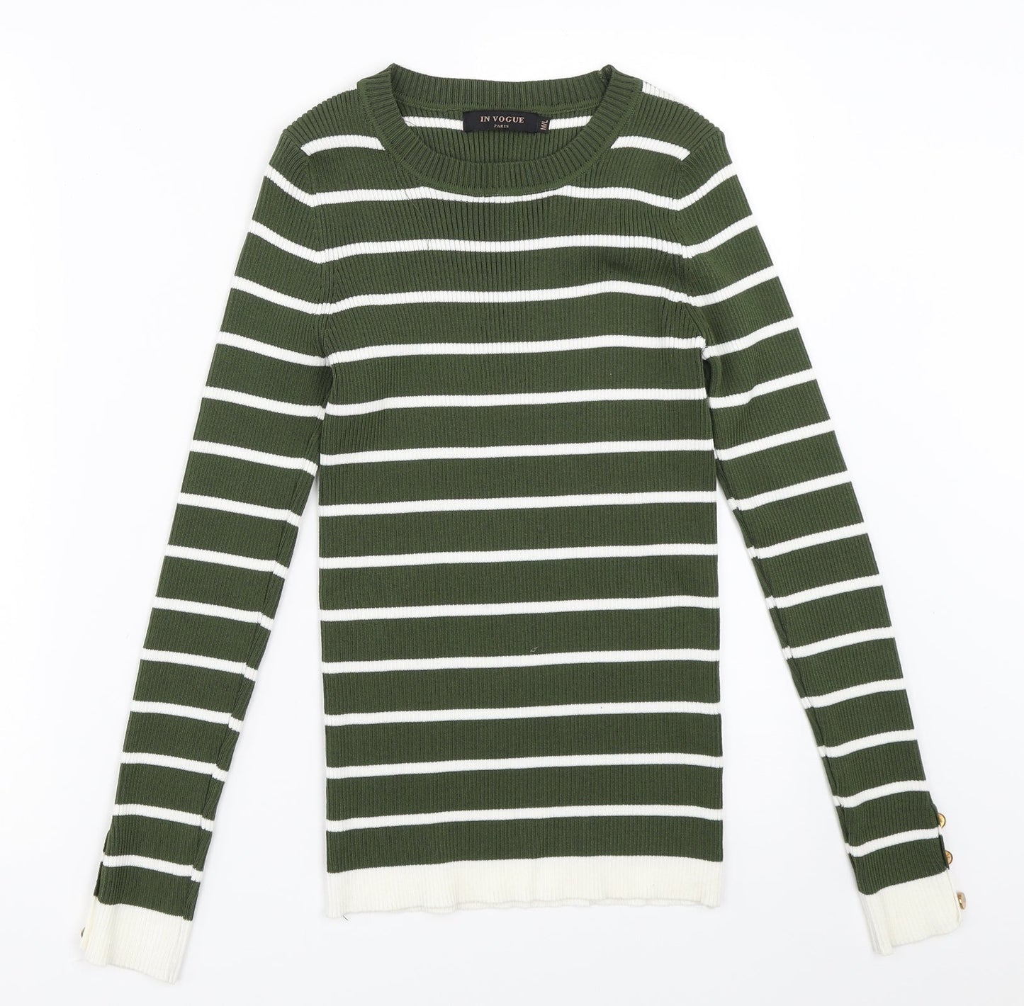 In Vogue Womens Green Striped  Pullover Jumper Size M