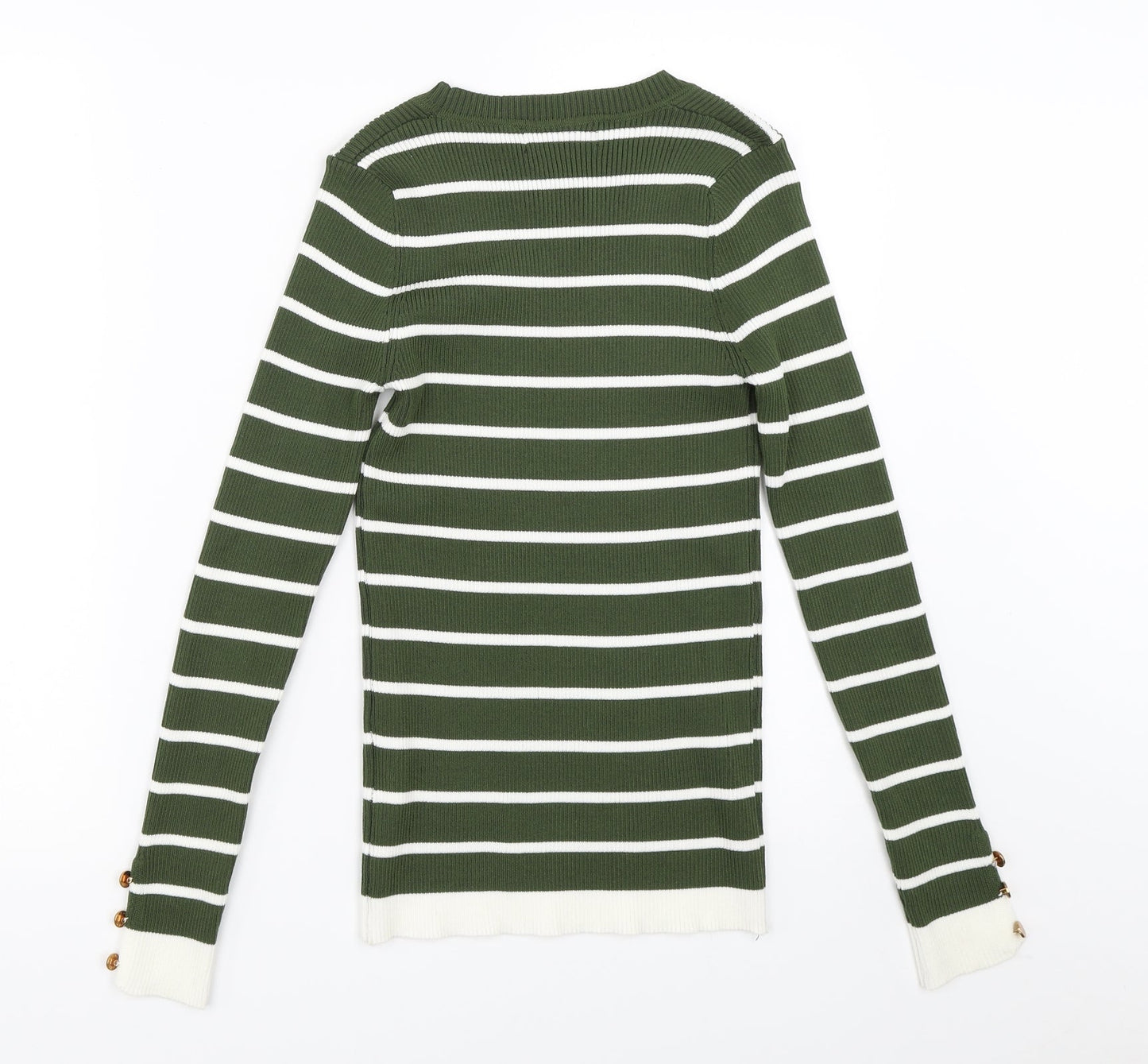 In Vogue Womens Green Striped  Pullover Jumper Size M